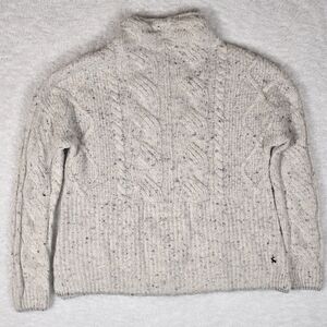 Joules Knitwear Cozy Fisherman Cable Knit Mock Neck Sweater Oatmeal Tweed Sz. 6